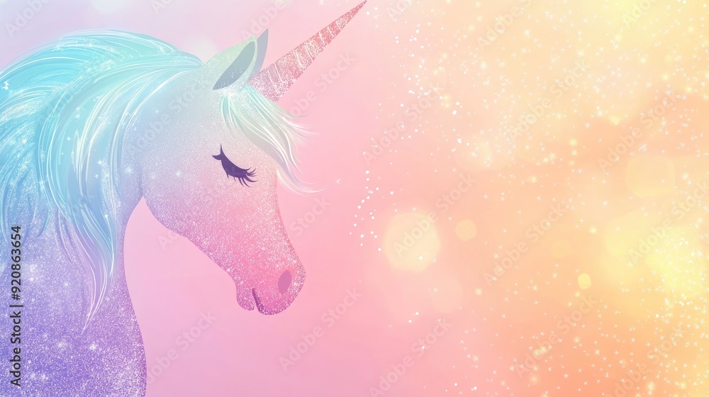 Fototapeta premium Cute pastel colorful glitter background for birthday party invitation. Little princess rainbow. 