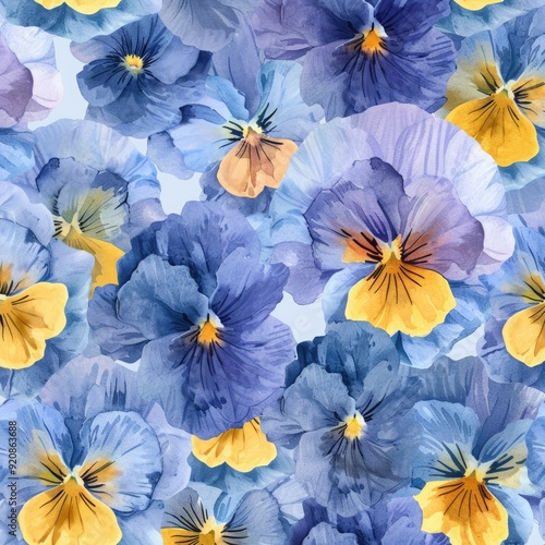 Watercolor Pansies. Seamless Floral Patterns in Soft Spring Colors