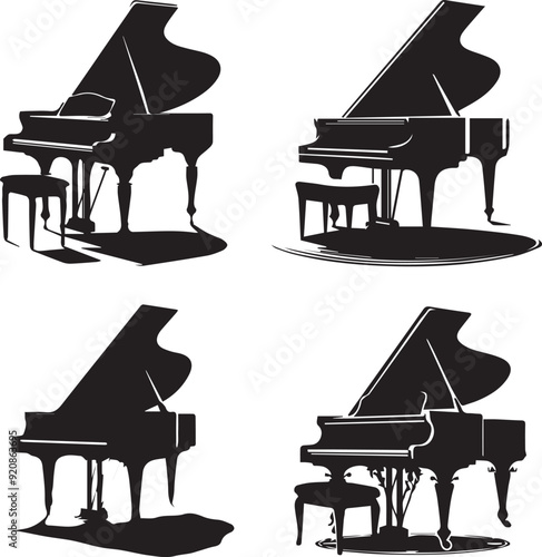 silhouette of clean vector Piano   set isolated on white background

