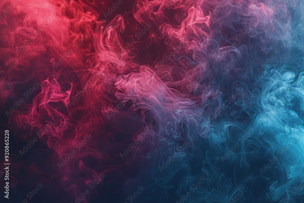 Dynamic smoke swirls dark red. Accented with neon blue textures and warm tones. Dynamic smoke swirls dark red. Accented with neon blue textures and warm tones.