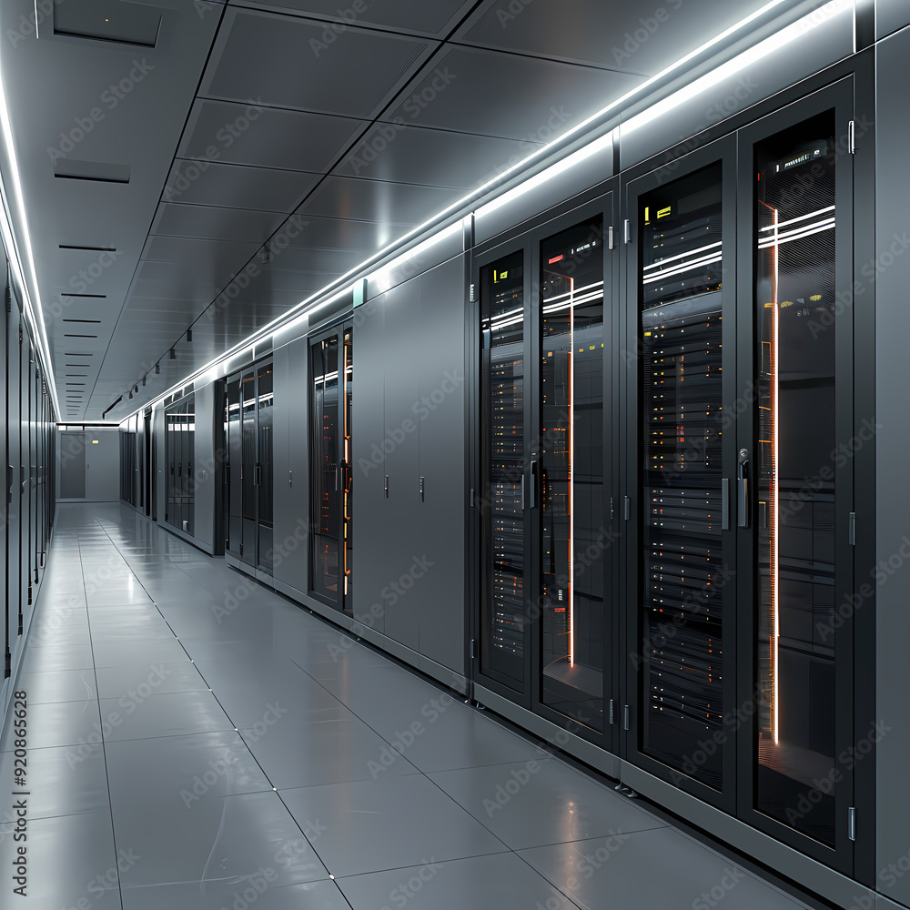Vector cartoon corridor in a spaceship,Data Center With Illuminated Server Racks Vector cartoon corridor in a spaceship,Data Center With Illuminated Server Racks