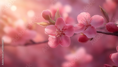 A beautiful close-up of pink flowers in soft sunlight, capturing the essence of spring's blooming nature.