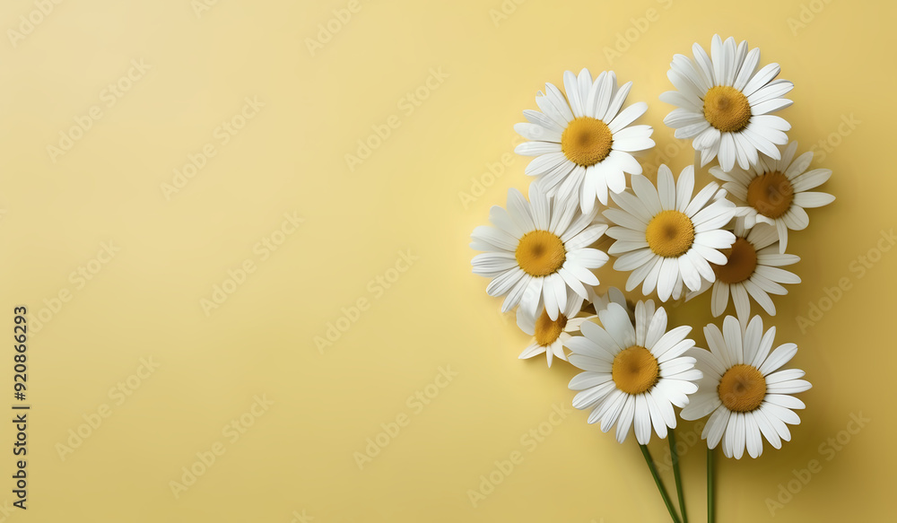 white daisies on a yellow pastel paper texture background with copy space white daisies on a yellow pastel paper texture background with copy space