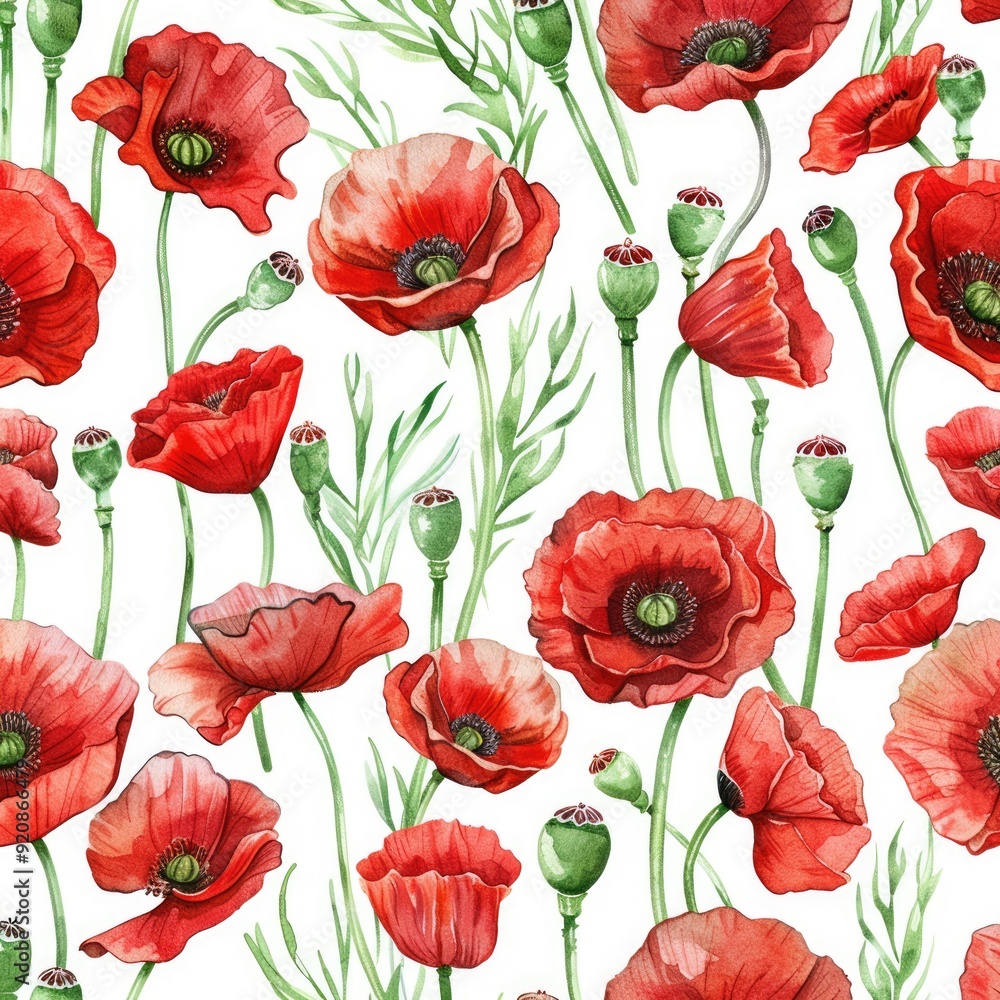 Fototapeta premium Wild Poppy Bloom. Hand-Painted Watercolor Illustration for Nature Wall Decor