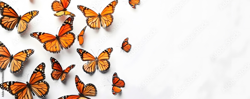 Fototapeta premium Orange and Black Butterflies on a White Background