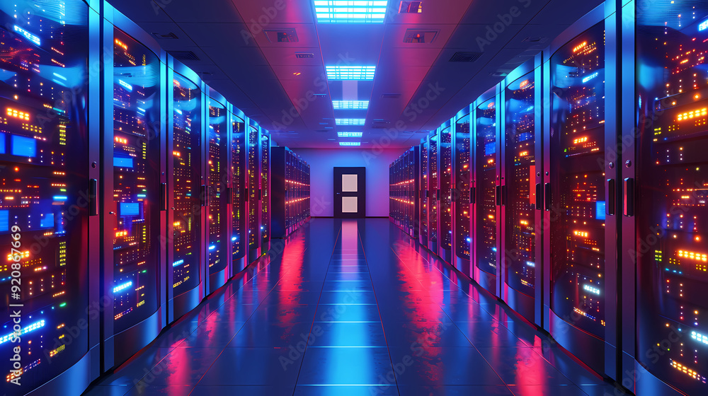 Vector cartoon corridor in a spaceship,Data Center With Illuminated Server Racks Vector cartoon corridor in a spaceship,Data Center With Illuminated Server Racks