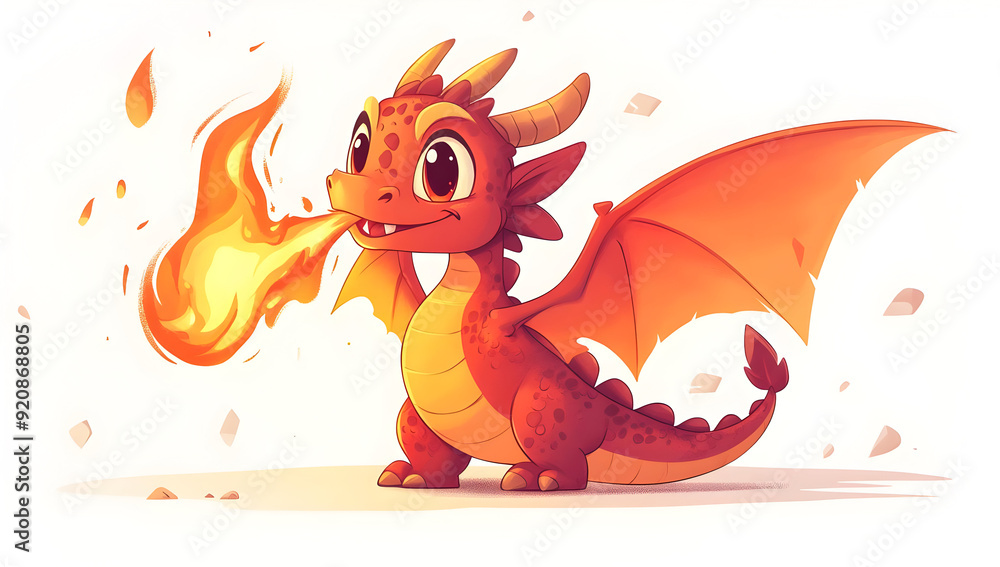 A cute cartoon dragon breathing fire, featuring bright colors and a playful expression, perfect for fantasy and adventure themes. A cute cartoon dragon breathing fire, featuring bright colors and a playful expression, perfect for fantasy and adventure themes.