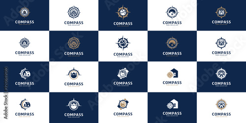 compass and home logo set, travel, explore, navigation, vector template illustration.