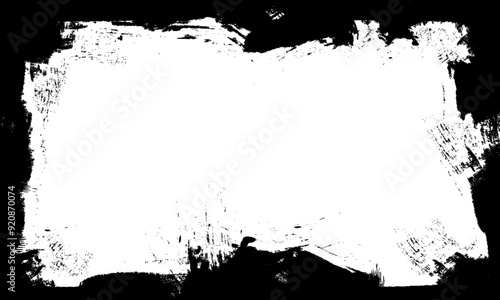 black grunge brush lines stroke frame border artistic blank background