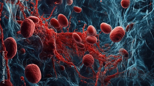 Blood clots or cancer formation inside human body or veins microscopic image photo