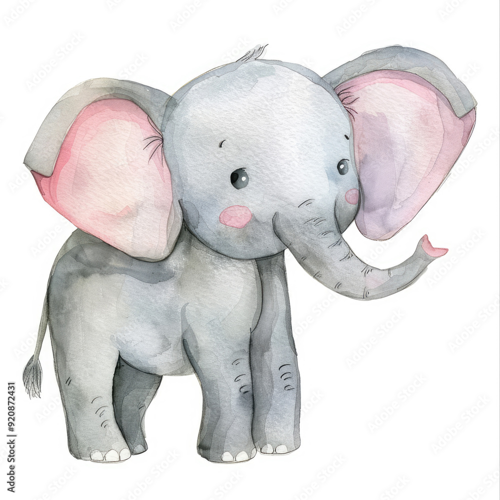 Naklejka premium Illuminate Your Space with the Cheerful Aura of a Bright Elephant Watercolor Clipart