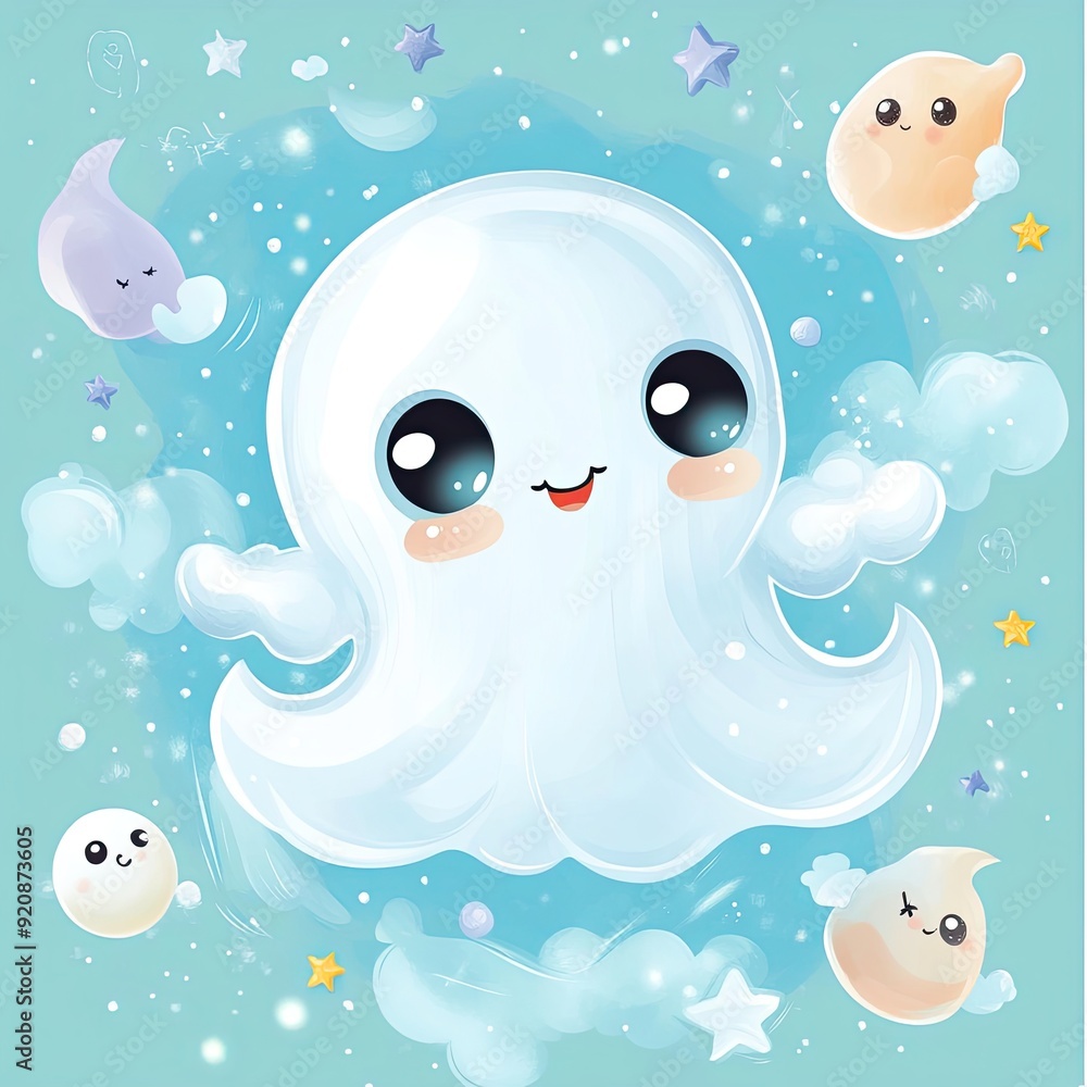 Obraz premium STYLE: flat vector illustration | SUBJECT: ghost | AESTHETIC: super kawaii, bold outlines