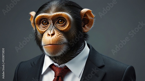 A picture of a monkey wearing a suit and tie.