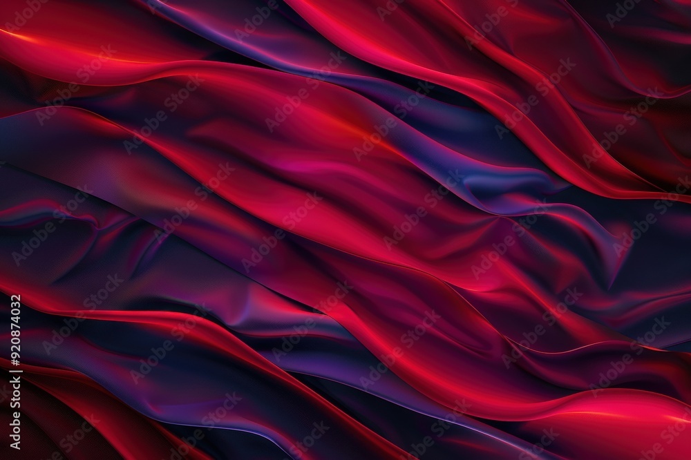 Obraz premium Vibrant abstract background with flowing purple, orange, and pink silk-like fabric textures creating a smooth, wavelike pattern.. Beautiful simple AI generated image
