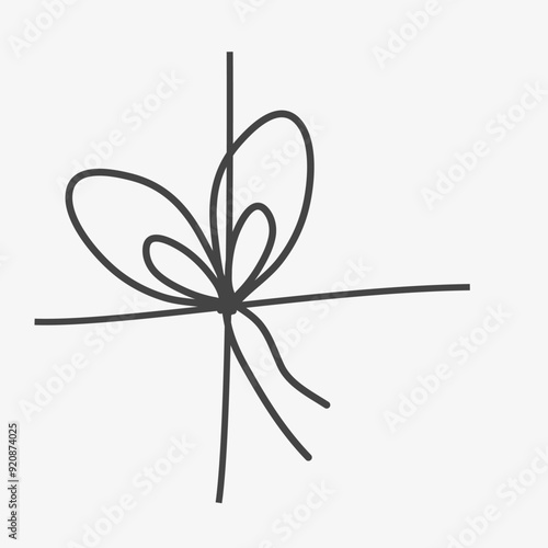 Cord for gift box decoration. Bow gift ribbon thin line. Vector illutration