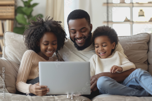 A family in the living room discussed applying for online education. The atmosphere is relaxed.