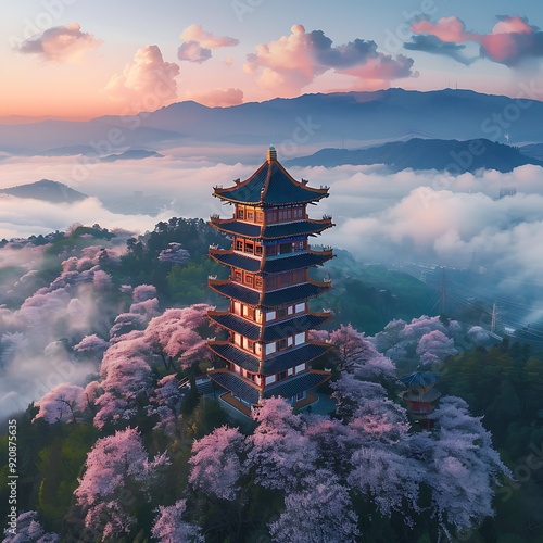 kongshan tower sakura landscape trees wonderland in the cloud miracle view photo