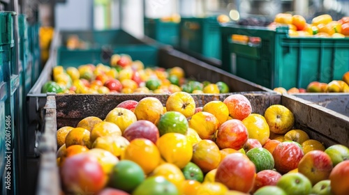 Fresh Fruit Harvest in a Processing Facility, a Close Up View of a Crate Full of Vibrant Yellow and Red Oranges