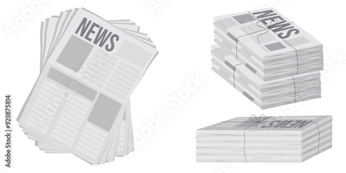 Pile of newspapers on white background. Stack of newspapers. Paper waste