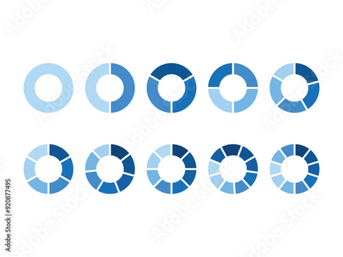 set of segmented circles isolated on transparent background 
