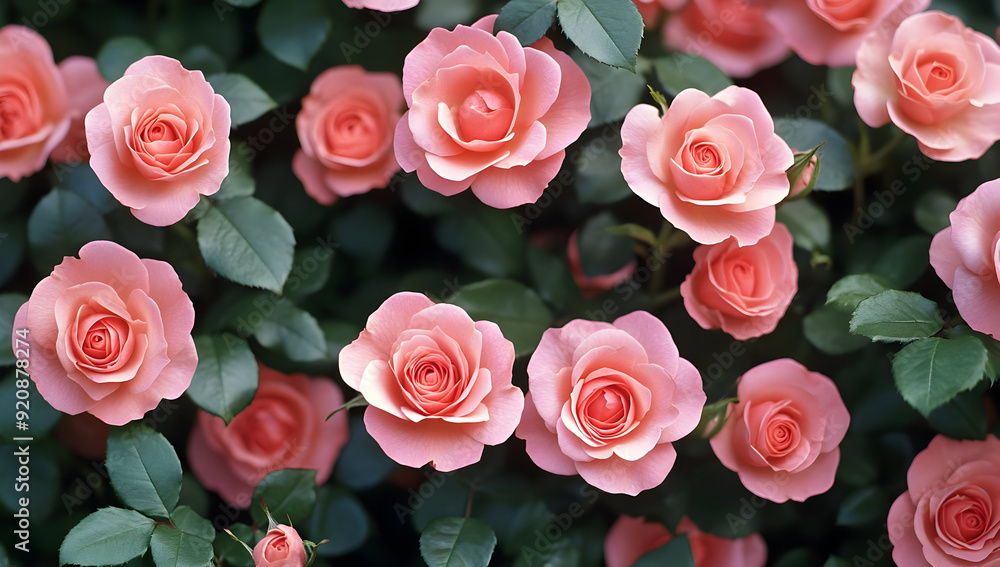A stunning arrangement of pink roses surrounded by lush green leaves, perfect for floral designs and romantic themes. A stunning arrangement of pink roses surrounded by lush green leaves, perfect for floral designs and romantic themes.