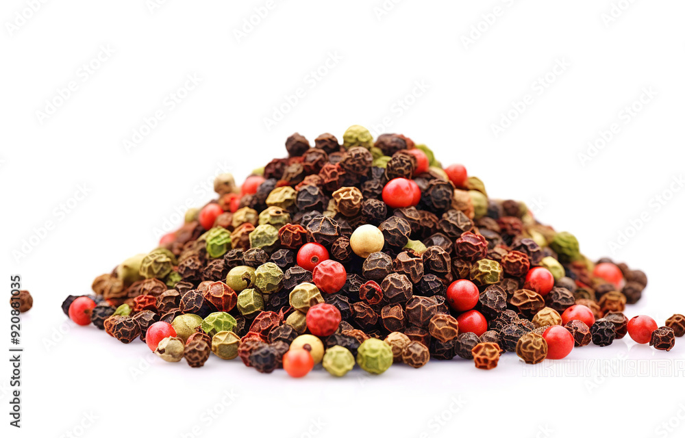 Pile of multi colored red, green and black pepper on white background with copy space. Pile of multi colored red, green and black pepper on white background with copy space.