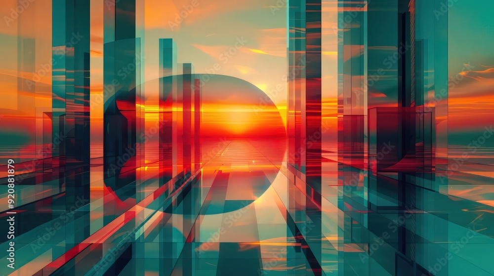 Abstract Cityscape with Sunset Abstract Cityscape with Sunset