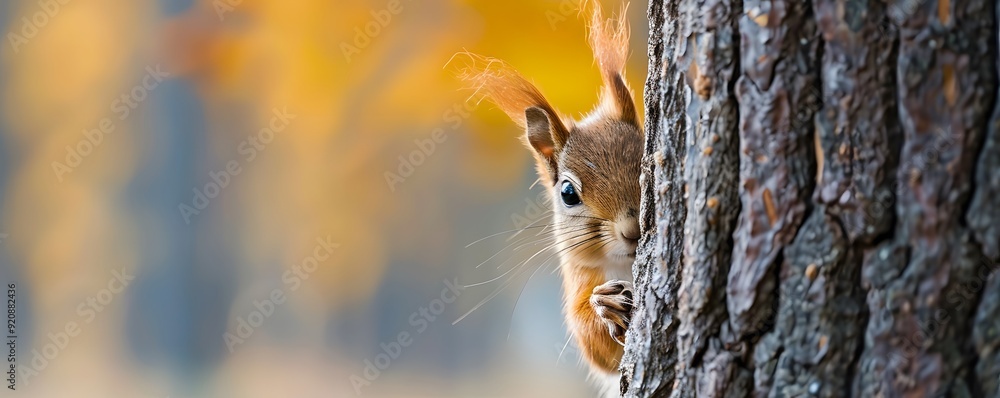 Red Squirrel Peeking From Behind a Tree Trunk Red Squirrel Peeking From Behind a Tree Trunk