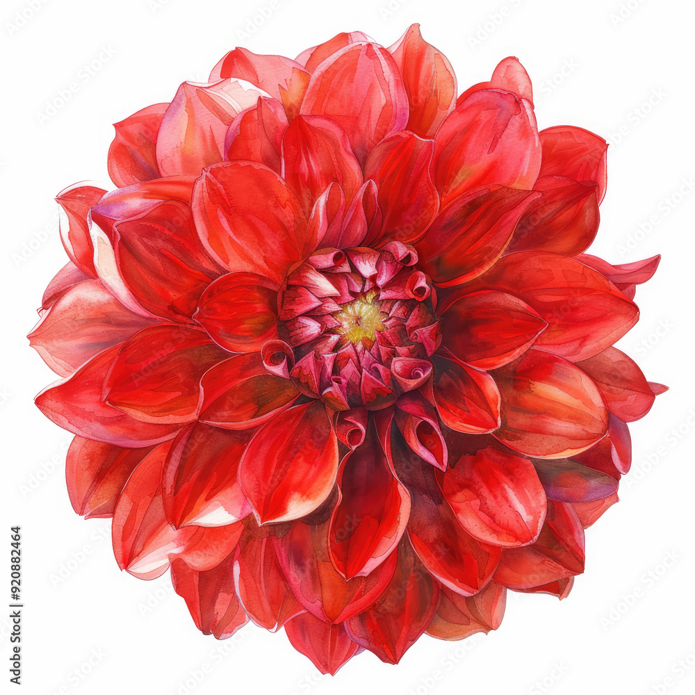 Watercolor Clipart of a Radiant Red Dahlia in Full Bloom Watercolor Clipart of a Radiant Red Dahlia in Full Bloom