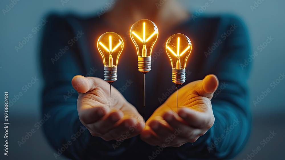A creative concept showing hands holding glowing light bulbs, symbolizing ideas, innovation, and inspiration in a modern setting. A creative concept showing hands holding glowing light bulbs, symbolizing ideas, innovation, and inspiration in a modern setting.