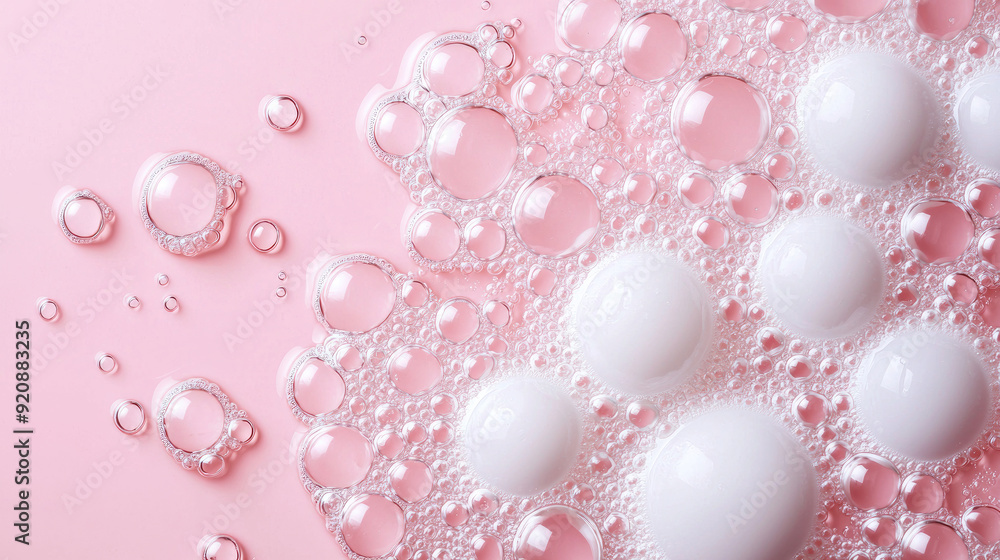 Close-up of white bubbles on a soft pink background, creating a fresh and clean aesthetic perfect for beauty and spa themes. Close-up of white bubbles on a soft pink background, creating a fresh and clean aesthetic perfect for beauty and spa themes.