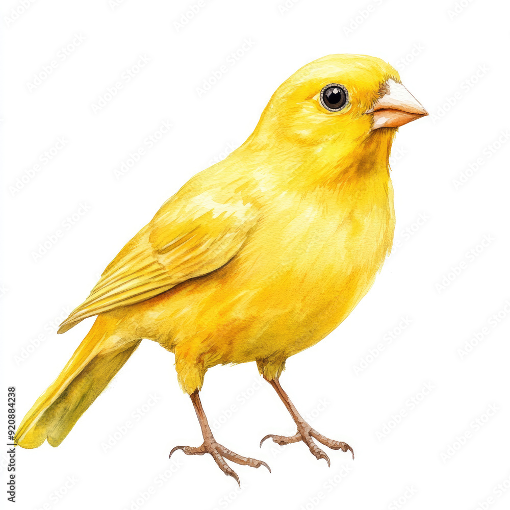 Bright Yellow Canary in Cheerful Watercolor Depiction Bright Yellow Canary in Cheerful Watercolor Depiction