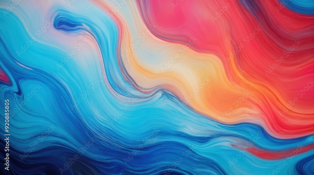 Bright blue and red swirls fuse artistically in an abstract painting Bright blue and red swirls fuse artistically in an abstract painting