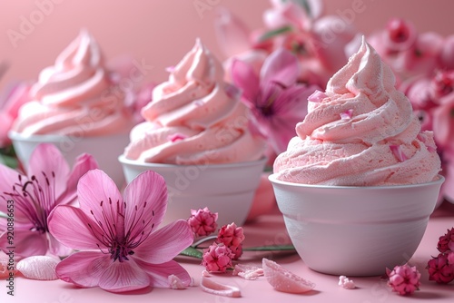 Pink ice cream with flowers