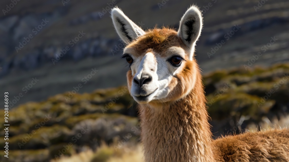 A close-up of a brown and white llama looking A close-up of a brown and white llama looking