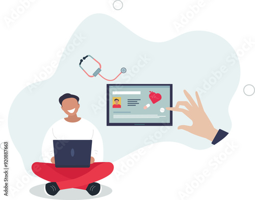 Electronic health records with patient medical history.Healthcare software with digital prescriptions, xray or emr results and diagnostics.flat design with people.