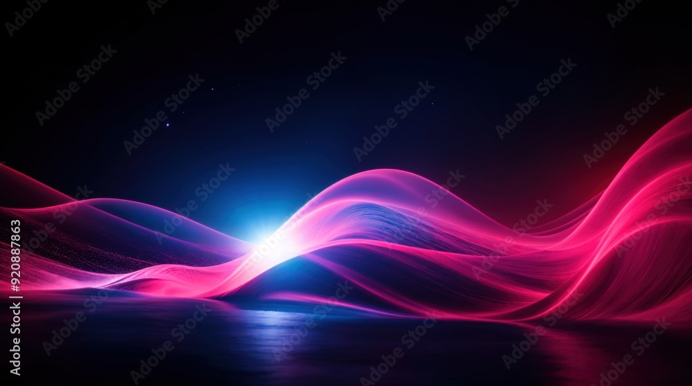 Fototapeta premium Bright pink and blue light waves dancing on a dark starry canvas 