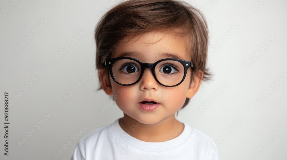 Surprised boy with round glasses and open mouth, expressing shock or astonishment, isolated on white. Surprised boy with round glasses and open mouth, expressing shock or astonishment, isolated on white.
