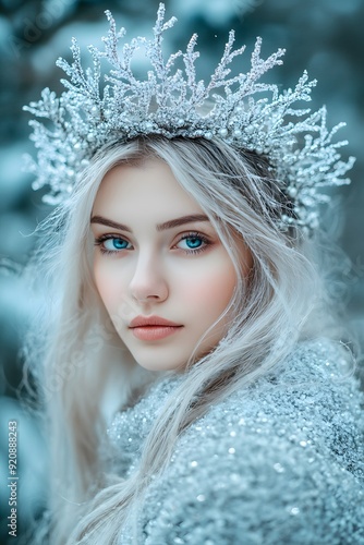 Portrait of a snow girl, queen, winter, cold