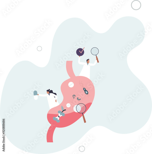 Gastroenterology as digestive system disorder diagnosis .Stomach doctor examination and checking for disorders.flat design with people.