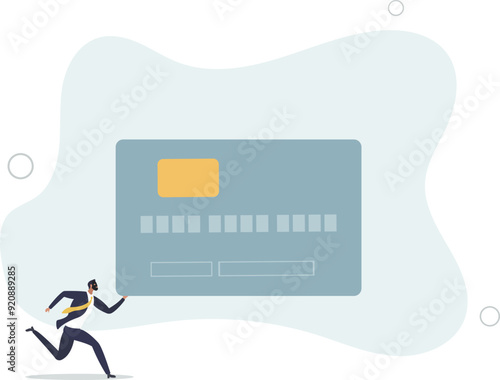 Credit card theft .man stealing personal data and identity in bank, flat design with people.