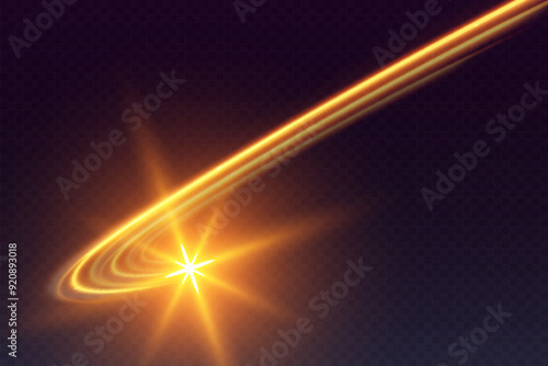 Light wave of shiny gold lines.Gold color glowing design element.Wavy bright stripes.	
