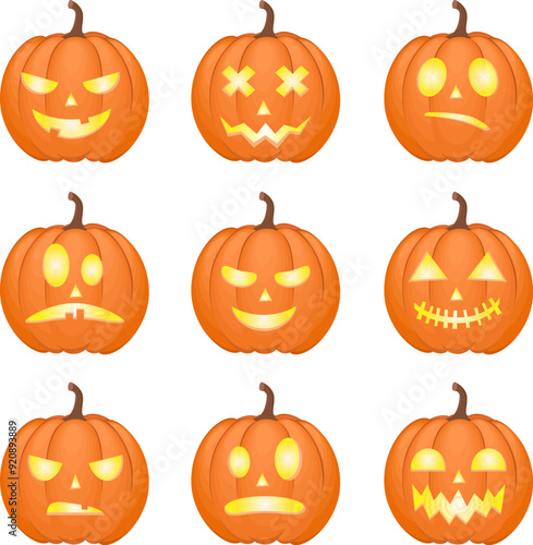Happy halloween big set of pumpkin cartoon emotions 