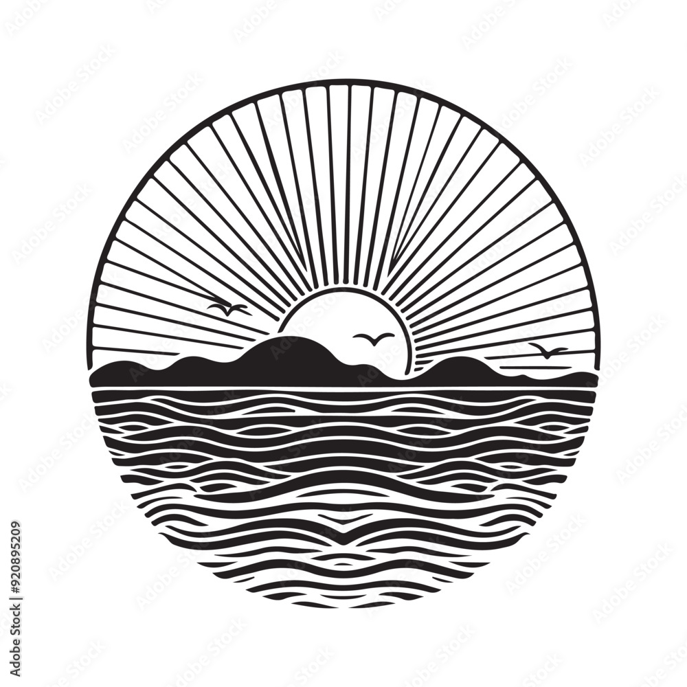 Sunset Illustration Vectors. Black and white Sunset image vector isolated on white background. Sunset Illustration Vectors. Black and white Sunset image vector isolated on white background.