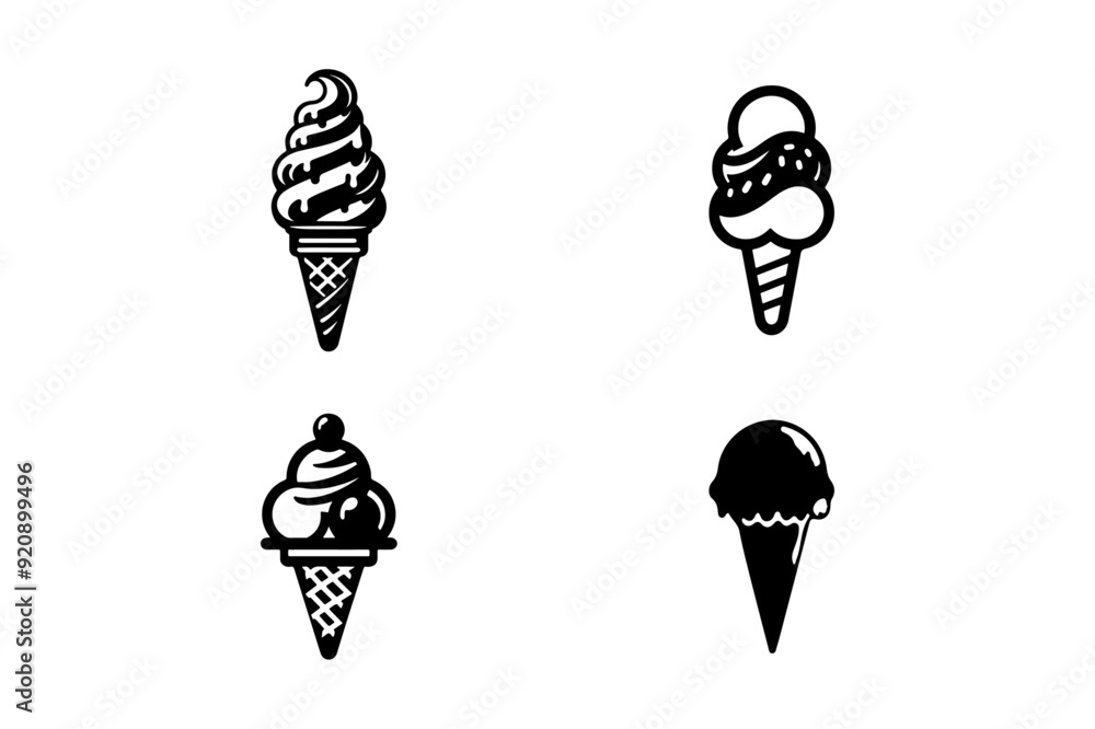 Ice cream set in silhouette style. Ice cream set in silhouette style.