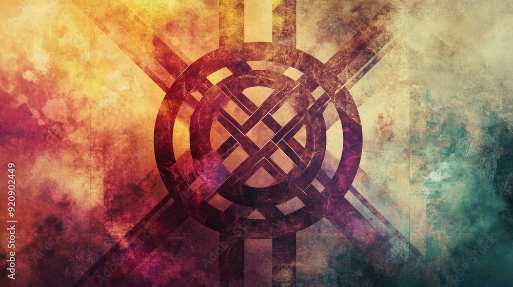 Fototapeta premium Abstract background showcasing interwoven religious symbols against a backdrop of soothing colors and textures