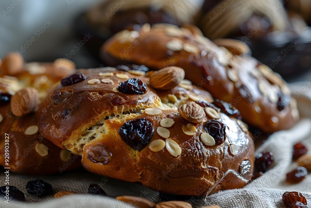 Close-up of a Delicious Sweet Bread with Toppings Close-up of a Delicious Sweet Bread with Toppings
