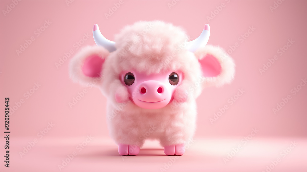 Adorable Cartoon Cow Character Featuring a Fluffy Pink Texture and a Bright, Cheerful Expression that Brings Joy to Everyone Adorable Cartoon Cow Character Featuring a Fluffy Pink Texture and a Bright, Cheerful Expression that Brings Joy to Everyone