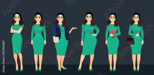 Office Girls standing poses vector with Dark Background