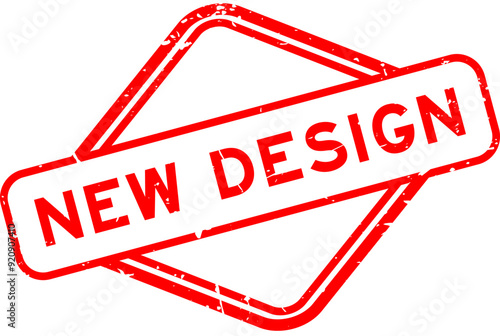 Grunge red new design word rubber seal stamp on white background